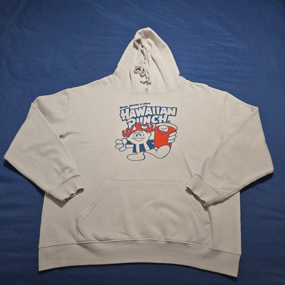 Hawaiian Punch Graphic Hoodie Mens XL Gray Good Mascot Logo Fleece Pullover